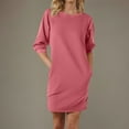 thumbnail image 2 of yillto Sweatshirt Dress Womens Long Sleeve Crewneck Pullover Dress Casual Plain Mini Dress with Pockets, 2 of 6