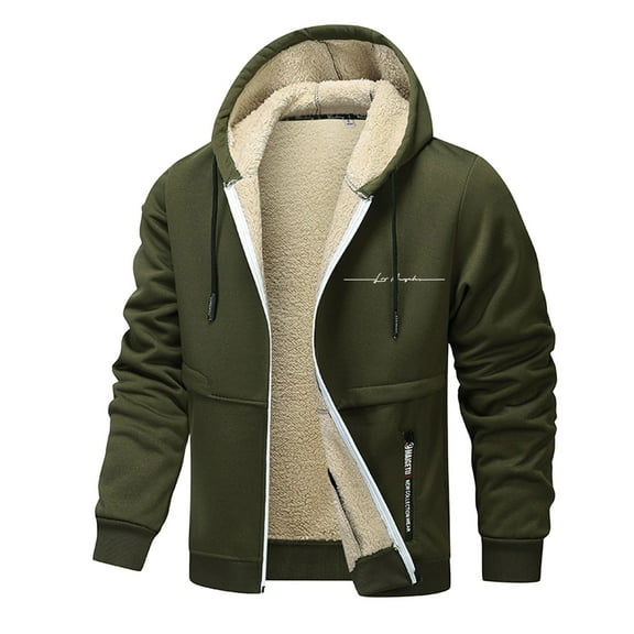 DHFJKG Zip Up Hoodies Jacket For Men Thermal Fuzzy Lining Pocket Hooded Drawstring Coat Warm Winter Cozy Outerwear