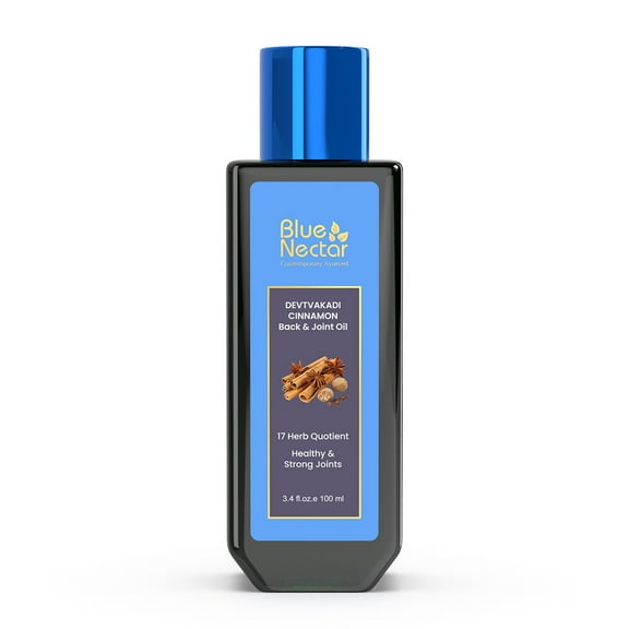 Blue Nectar Ayurvedic Body Oil for Pain with Cinnamon and Clove (17 Herbs, 3.38 fl oz)