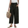 thumbnail image 3 of Black Womens Pants Women's Linen Wide Leg Pants Casual Loose High Waist Beach Haren Pants Pockets Casual Pants Women, 3 of 6