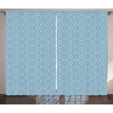 Flower Curtains 2 Panels Set Interlaced Round Shapes Ornamented Flower Curtains 2 Panels Set Interlaced Round Shapes Ornamented With Four Leaf Stylized Petals Print
