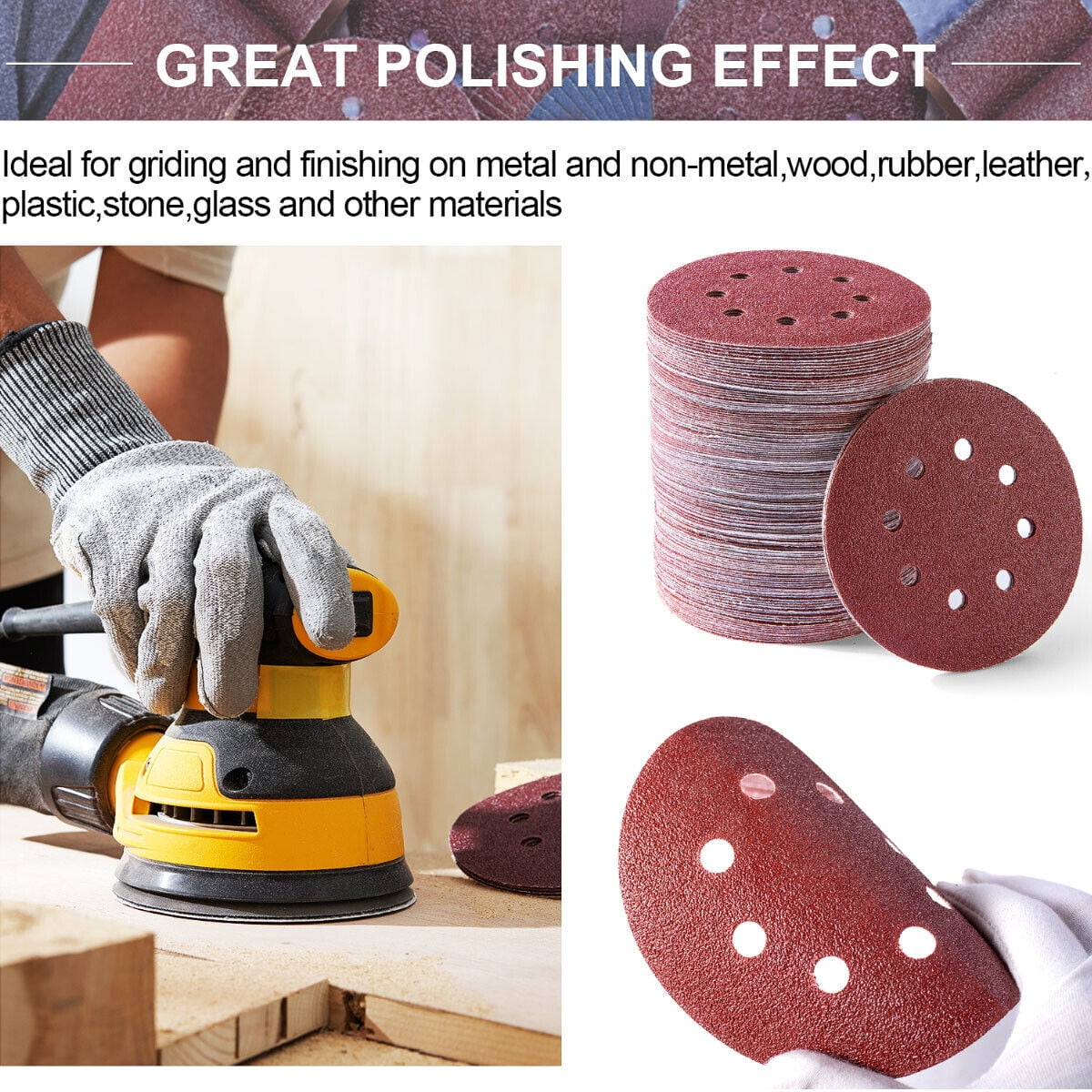 40 60 80 120 240 Grit Sanding Discs 100PCS 5 inch 8-Hole Hook Loop Orbital Sander Paper