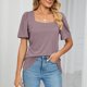 thumbnail image 3 of Slatcetga Camiseta de manga abombada para mujer, blusa holgada informal elegante de Color puro, Top de manga corta para trabajo de oficina, Color Taro XL, 3 of 8