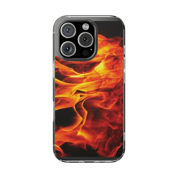 Clear Hybrid Shockproof Case for Apple iPhone 16 PRO - Red Hot Flames with Black Accents