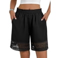 thumbnail image 2 of Women'S Casual Elastic Waist Lounge Shorts Comfy Lace Trim Summer Beach Linen Ruffle Shorts Black M, 2 of 9