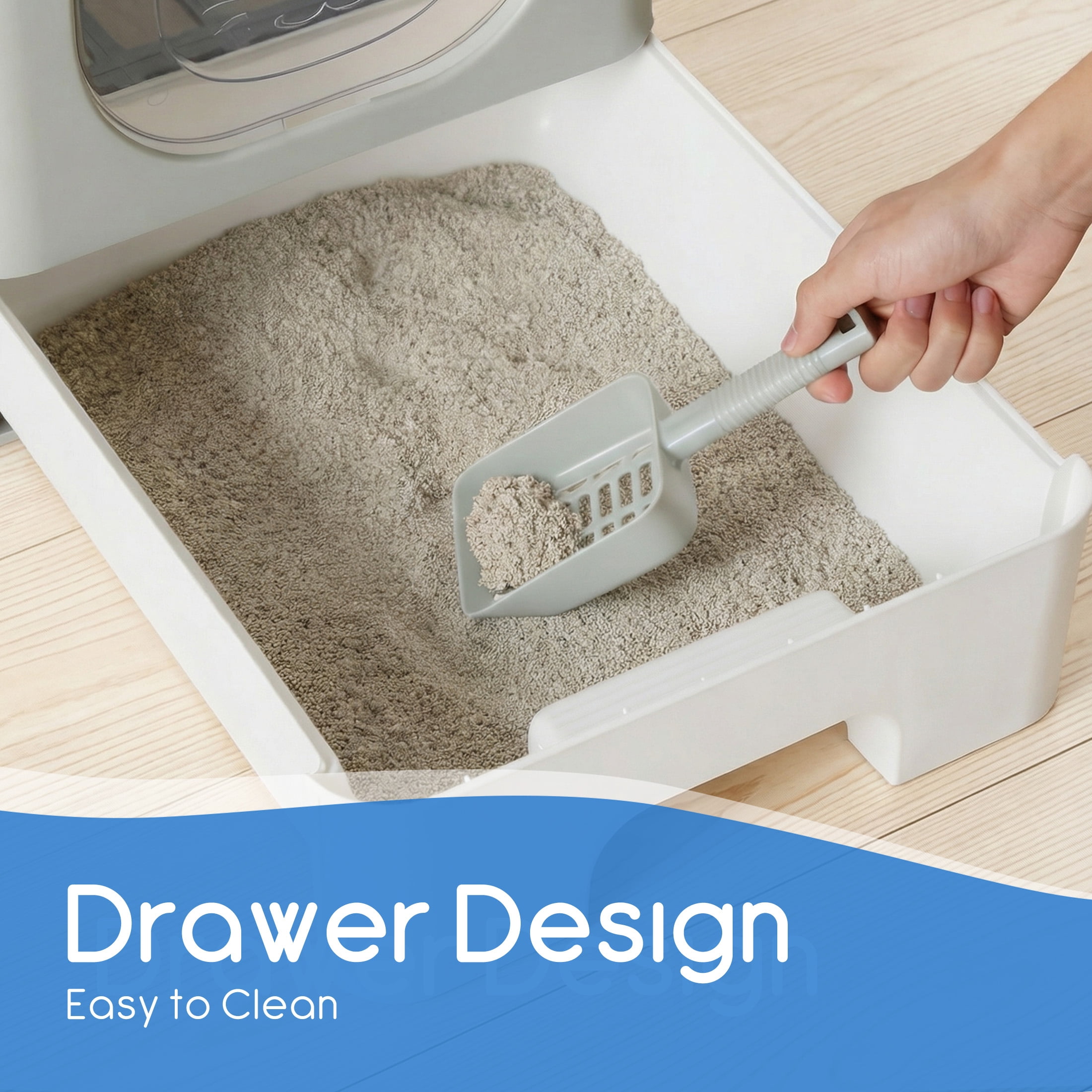 EDX Large Foldable Cat Litter Box with Lid, Enclosed Anti-Splashing Cat Box with Litter Scoop, Front Entry Top Exit Kitty Litter Box with Door, Drawer Design, Easy Cleaning & Odor Control, Gray