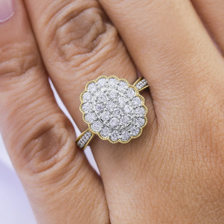 1 Carat Round Cut Lab Created Moissanite Diamond Milgrain Cluster