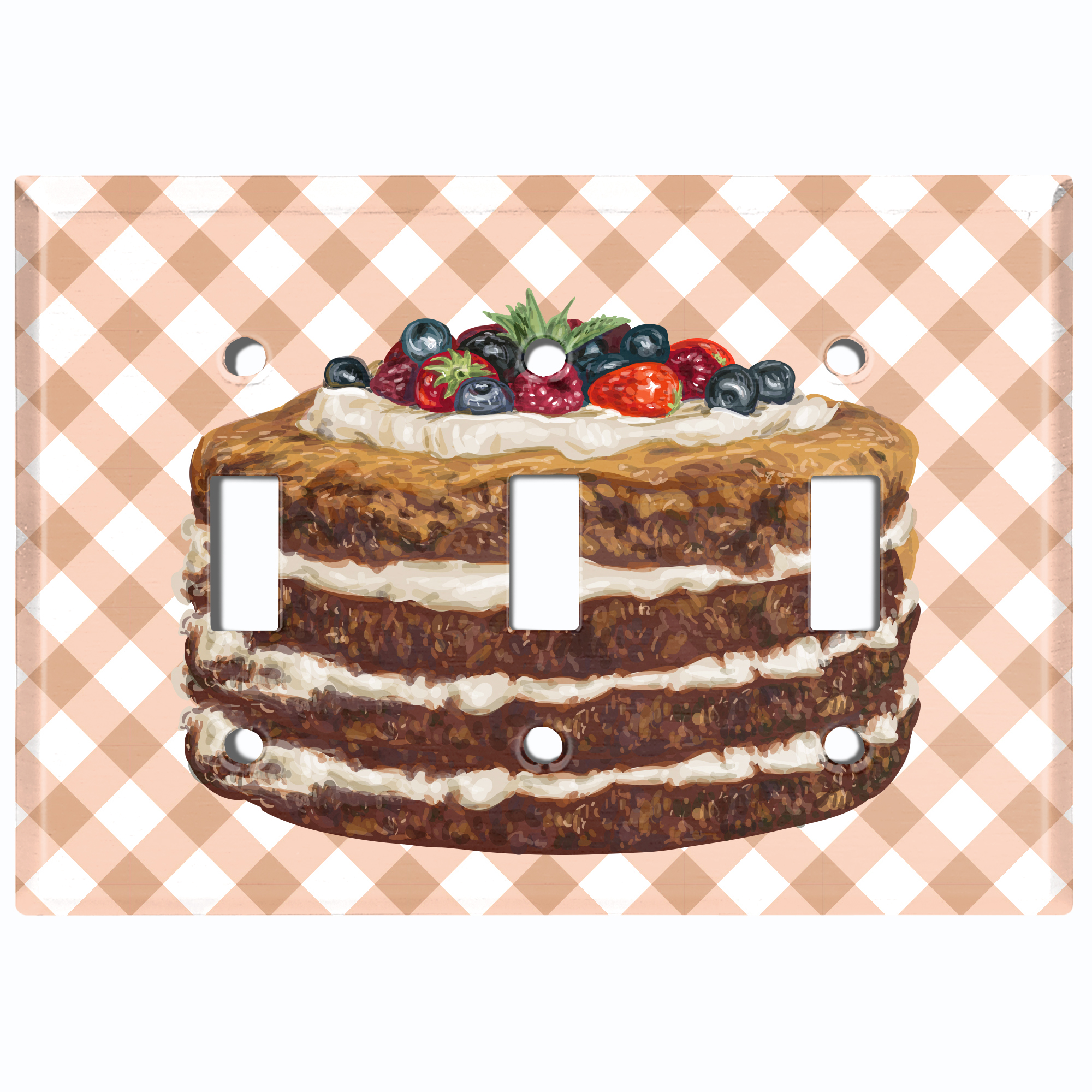 Metal Light Switch Wall Plate Outlet Cover Layered Chocolate Berry Vanilla Custard Cake Triple Toggle Walmart Com