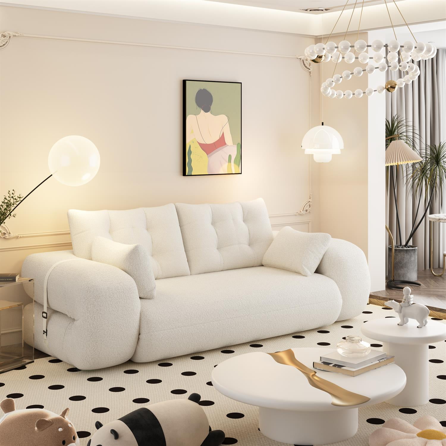 Demi Bonn 78" Cozy Sofa Couch, Foldable 3-in-1 Sleeper Bed, Multi-Functional Lazy Sofa for Living Room, Playroom, Comfortable Foam-Filled, Beige