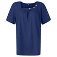 thumbnail image 3 of Gibobby Camiseta de manga corta para mujer Camiseta manga corta con botones y cuello redondo color liso para mujer(Azul,XL), 3 of 5