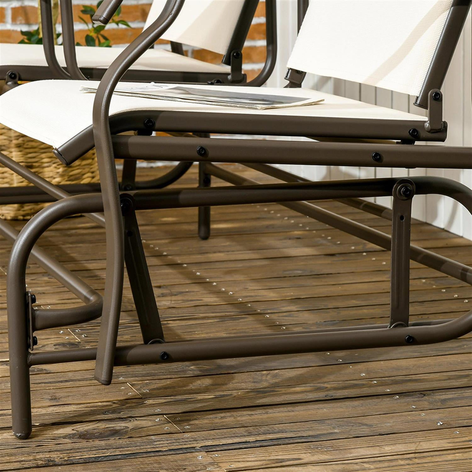 Demi Bonn Outdoor Glider Chairs with Center Table, Metal Frame Patio Loveseat Bench with Breathable Mesh Fabric and Armrests for Backyard Garden Porch, Beige