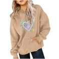 thumbnail image 2 of SGFCWSX Girls Oversized Heart Print Hoodie, Kids Soft Trendy with Pocket Pullover Sweatshirt for Daily Casual Wear Khaki Size 5-6 Years, 2 of 6