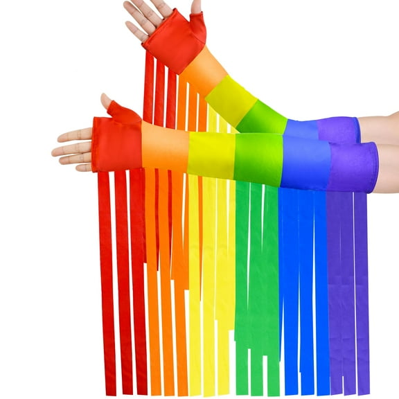 Rainbow Arm Warmer Rave, LGBT Hippie Elbow Accessories Costume Fringe Rave Outfits for Women Men Party Favors