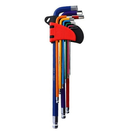 

Walmeck Long Arm Ball End Allen Set 9 Different Sizes Universal Wrenches Multicolor L- Chrome Vanadium Steel Metric Hex Kit