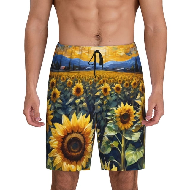 Fotbe Starry Sky Moon Sunflower Pantalones Cortos de Pijama para Hombre, Ropa de Dormir, Pantalones de Pijama Cortos para Hombre-Large