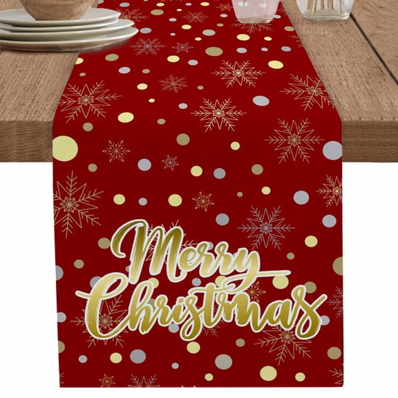 nqOlkjepod Merry Christmas Red Table Runner 108 Inches Long Farmhouse Dress Scarves, Xmas Snowflakes Polka Dot New Year Dining Tablerunner for Coffee Table/Kitchen Island/Party Décor, 13" x 108"