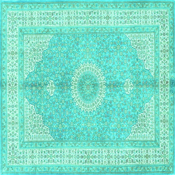 Ahgly Company Indoor Square Medallion Turquoise Blue Traditional Area Rugs, 6' Square