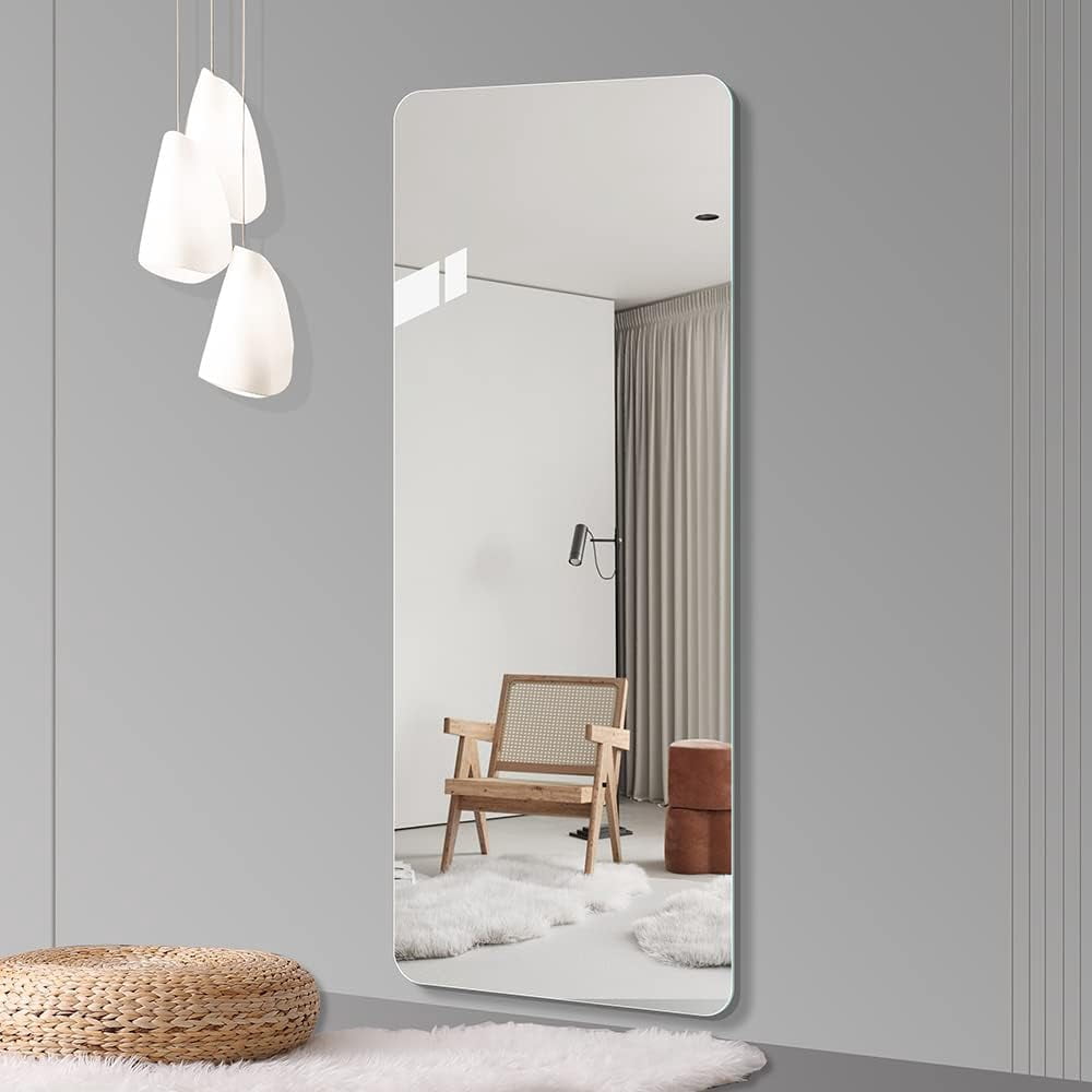 Full Body Mirror with Round Corner Design, Explosion-Proof Glass and Anti-Oxidation Silver Mirror, Wall Mount Mirror for Bedroom and Living Room, 60"x15"