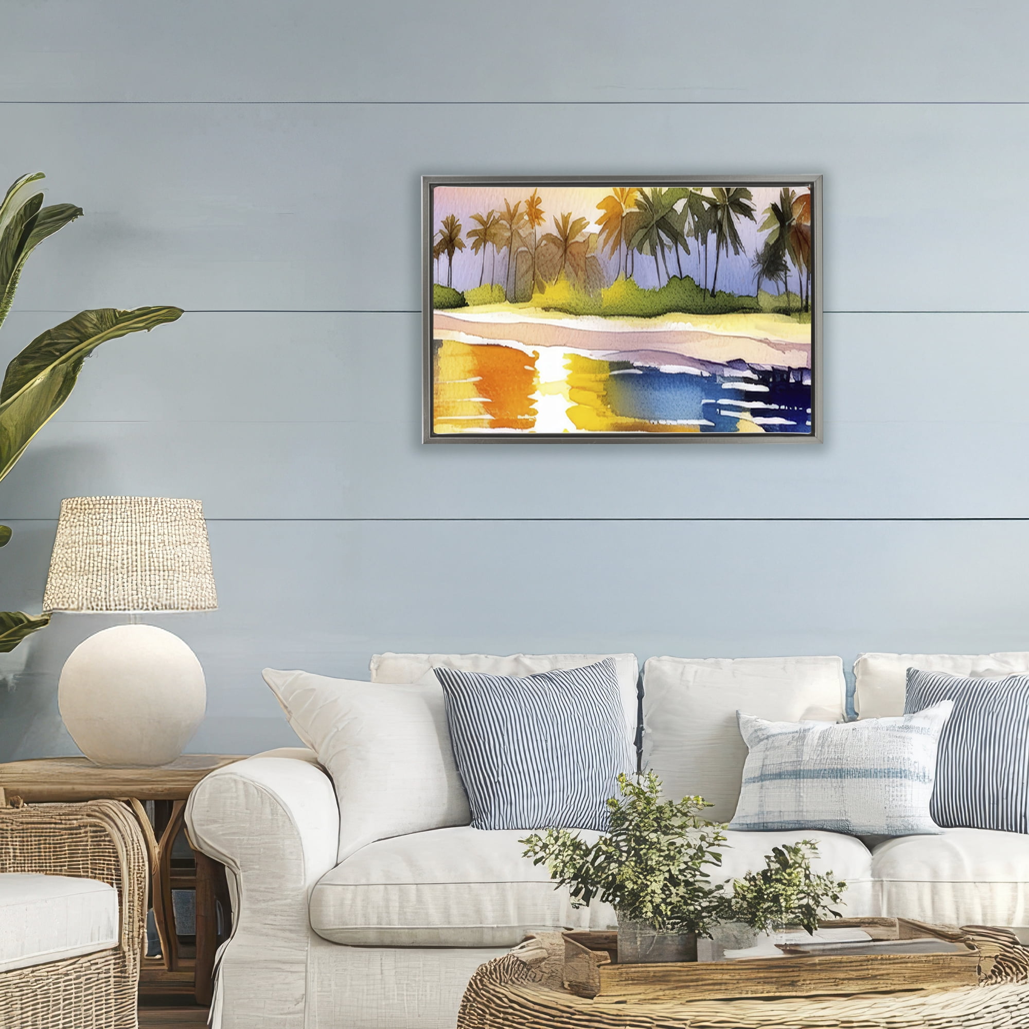 Stupell Industries Caribbean Calm Sunset Gray Framed Floater Canvas Wall Art, design by Shelly Craig