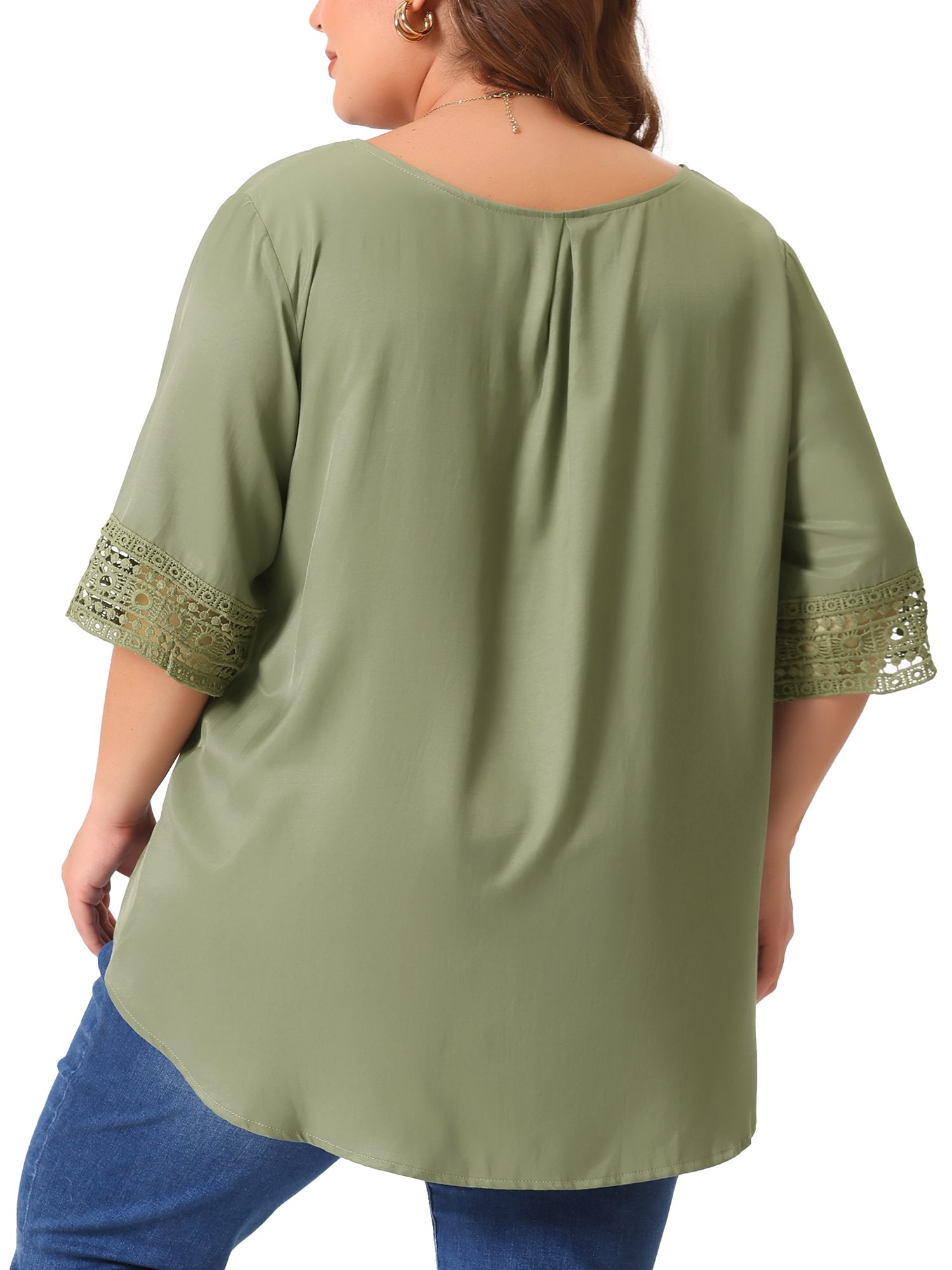 Women's Plus Summer Tops Lace Crochet Short Sleeve Casual Blouses 4X Army Green
