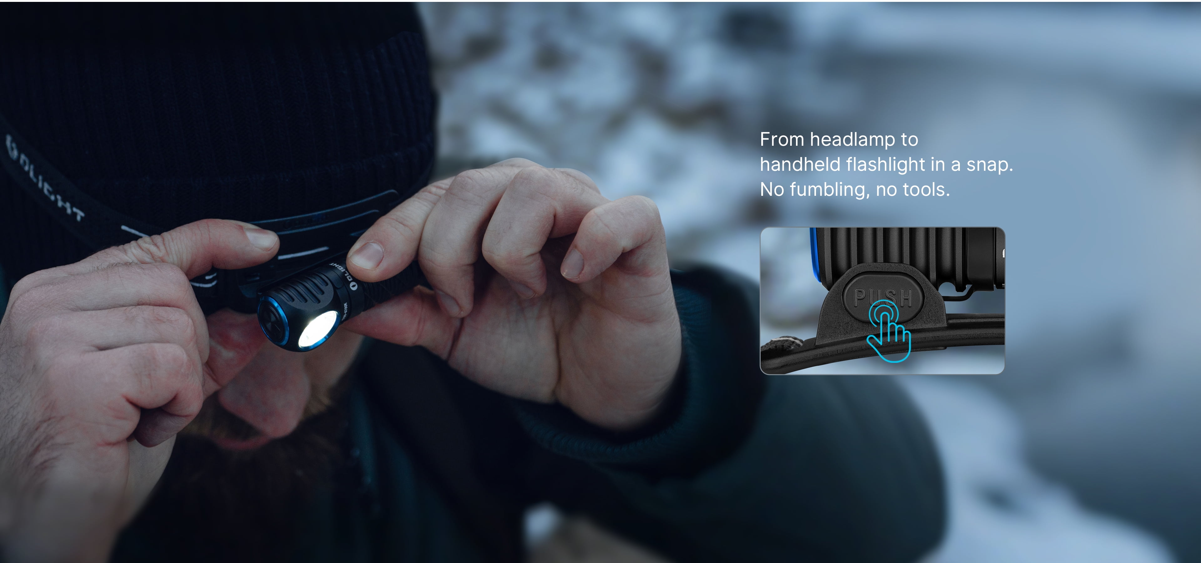 Olight Perun 3 Mini 1250 Lumen Compact Right-Angle Headlamp + LumenTac Organizer