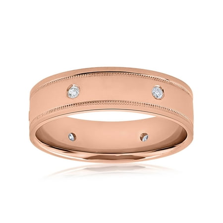 14k Mens Diamond Rings - 14k Rose Gold Diamond Mens Band High Polished 6MM Comfort Fit Wedding Ring