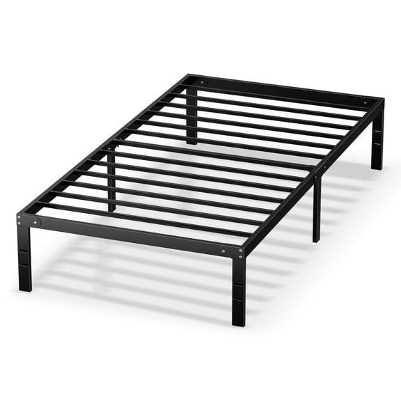 Twin Size Metal Bed Frame, 14" High Platform with Underbed Storage, Heavy Duty Steel Slats, No Box Spring Required, Black