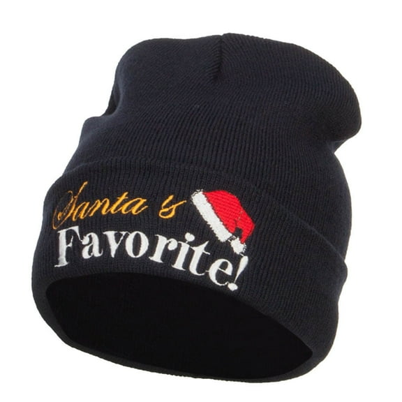 Santa's Favorite Embroidered Long Beanie - Navy OSFM