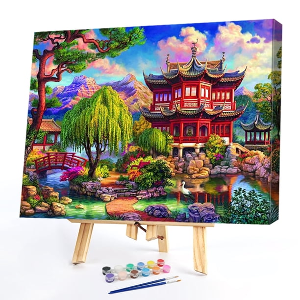 Kit de pintura al óleo por números, construcción de patio trasero sobre lienzo, arte de pared DIY, artesanía Likrtyny decoración de arte