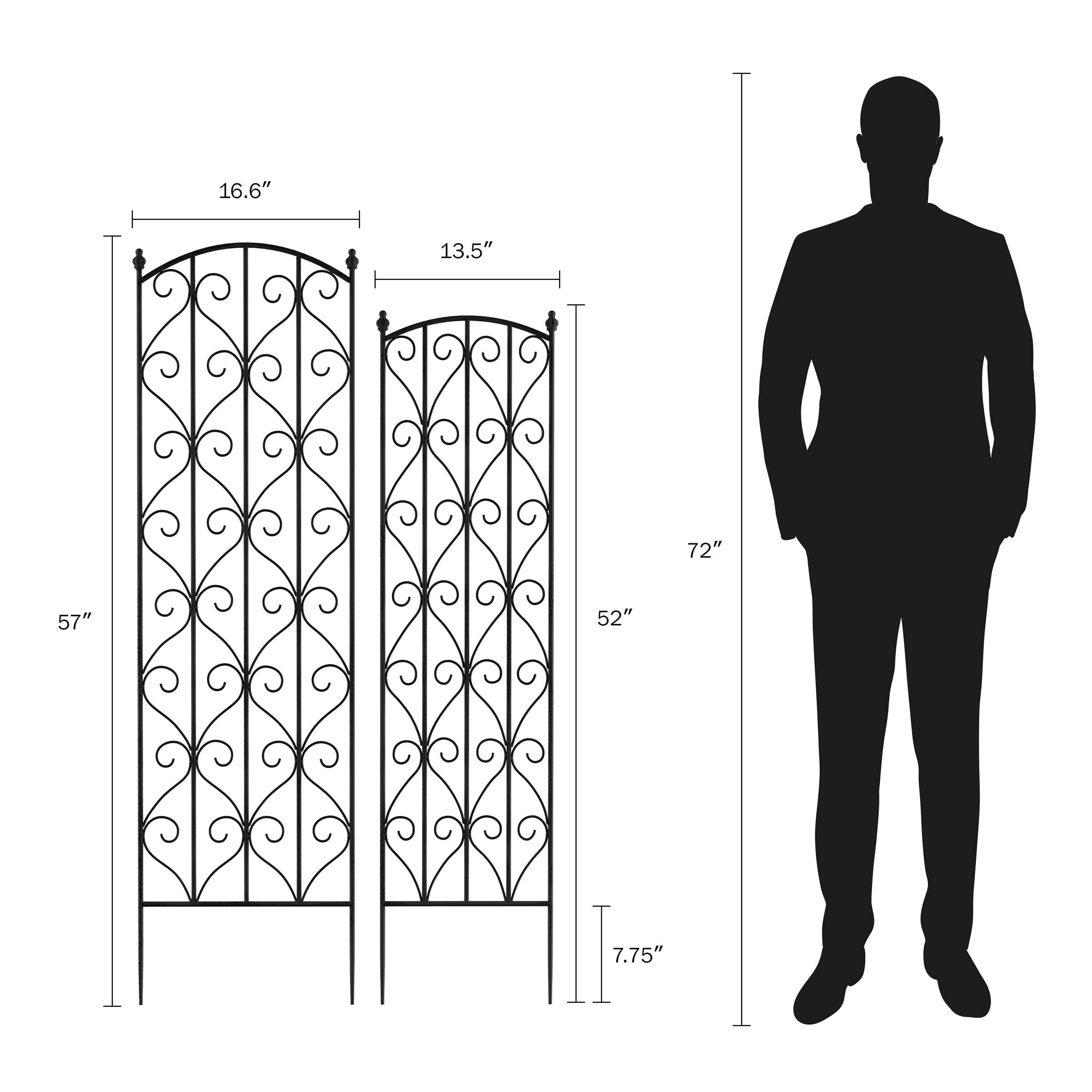 Pure Garden Set of 2 Decorative Garden Trellis for Climbing Plants (Black)