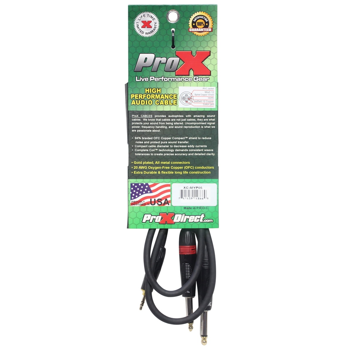 ProX XC-MYP05 5' 1/8" (3.5mm) Mini-TRS to Dual TS-M Unbalanced High Performance Audio Y Cable