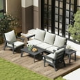 thumbnail image 7 of FOOWIN 7-Piece Patio Furniture Set, HDPE Outdoor Conversation Set with 5 Seating & Cushions, Perfect Patio Sofa Set for Garden, Porch, Backyard, Grey Frame with Beige Cushion, 7 of 7