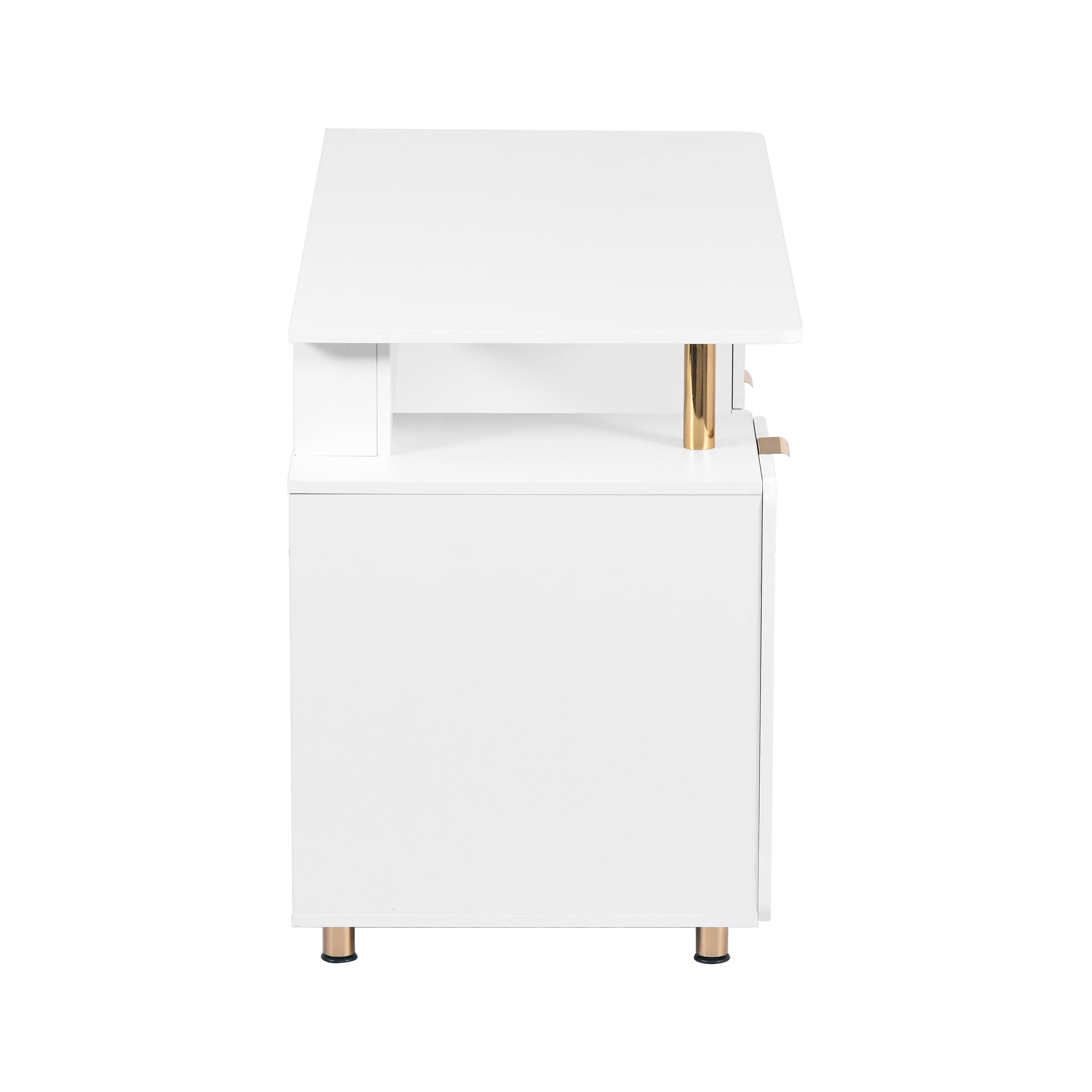56.75" W Elegant Executive Desk with 3 Drawers and Storage Cabinet, Modern Office Desk with Gold Accents, Floating Work Surface, Closed Storage with Ventilation & Adjustable Shelf, White & Gold