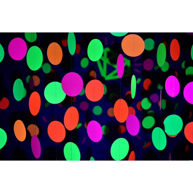 Midnight Glo 78ft Neon Paper Garland Circle Dots Hanging Decorations for  Birthday Party Wedding Decorations Black Light Reactive UV Glow Party (6  Pack) 