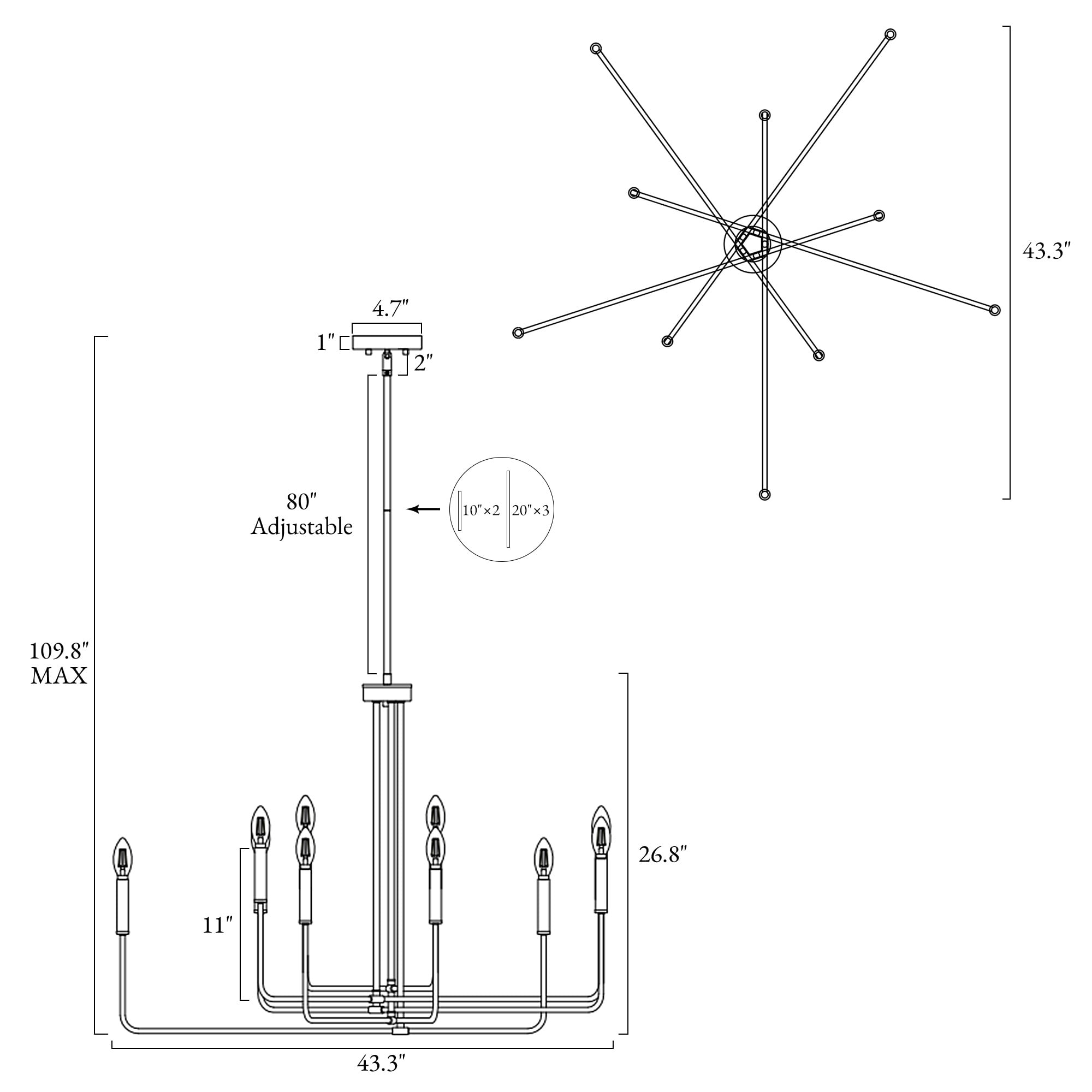 LNC Donnish 10 -Light Matte Black Metal Metal Chandelier