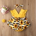thumbnail image 3 of One opening 0-24M Newborn Baby Girls Romper Dress +Headband Sunflowers Print Lace Sleeve V Neck Jumpsuits Summer Infant Bodysuit clothes set, 3 of 6