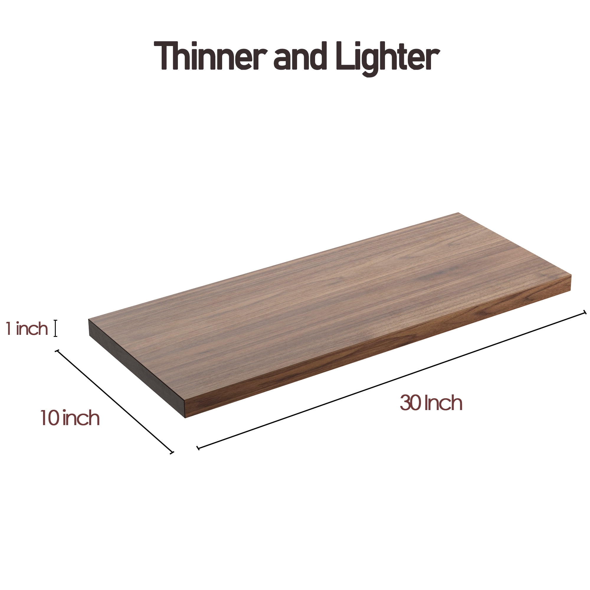 LANDMOK 10 Inch Deep Floating Shelf, 30 x10 Inch Large Wall Mounted Shelf for Kitchen, Bathroom, Living Room, Walnut (1 Pack)