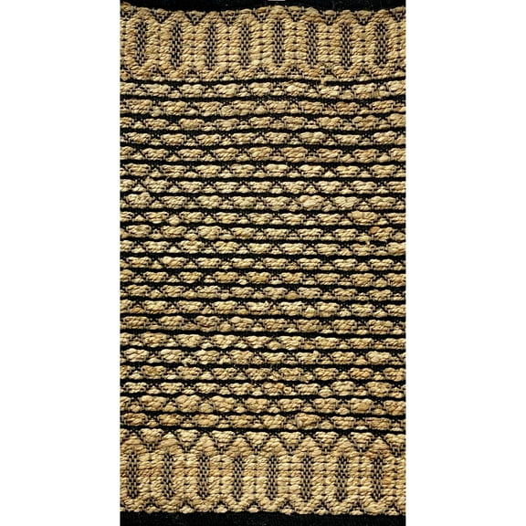 Laddha Home Designs 5' x 7' Tan and Black Geometric Handwoven Rectangular Area Throw Rug
