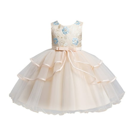 

adviicd Baby Wipes Girl s 3 5 Sleeve Casual Scalloped Edge A-line Belted Dress with Pockets Beige 6-7 Years