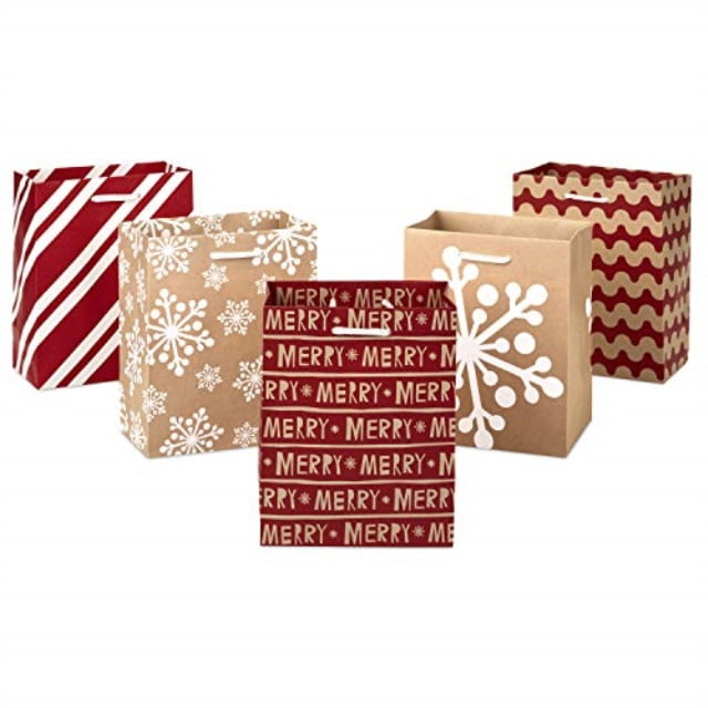 Hallmark 6" Small Holiday Gift Bag Set (Pack of 5; Red, White and Kraft