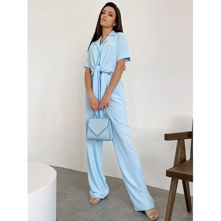 

QWZNDZGR Hiloc Solid Lacing Women Pajama Turn-Down Collar Sleepwear Single Breasted Women s Nightwear Short Sleeve Home Suit Fashion 2022