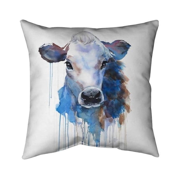 Begin Home Decor 5541-1616-AN369 16 x 16 in. Watercolor Jersey Cow Pillow - Blue Animal Home Decor Cushion