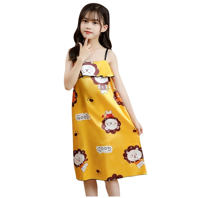 Robes pour Filles, Robe de Nuit pour Tout-Petits, Robe d'Été Sans Manches, Robe à Bretelles, Design Imprimé, Vêtements de Maison pour Enfants