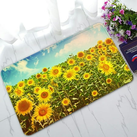 Nature Nap Mat PHFZK Beautiful Sky Cloud Doormat, Nature Art Sunflowers field in Summer Landscape Doormat Outdoors/Indoor Doormat Home Floor Mats Rugs Size 30x18 inches ()