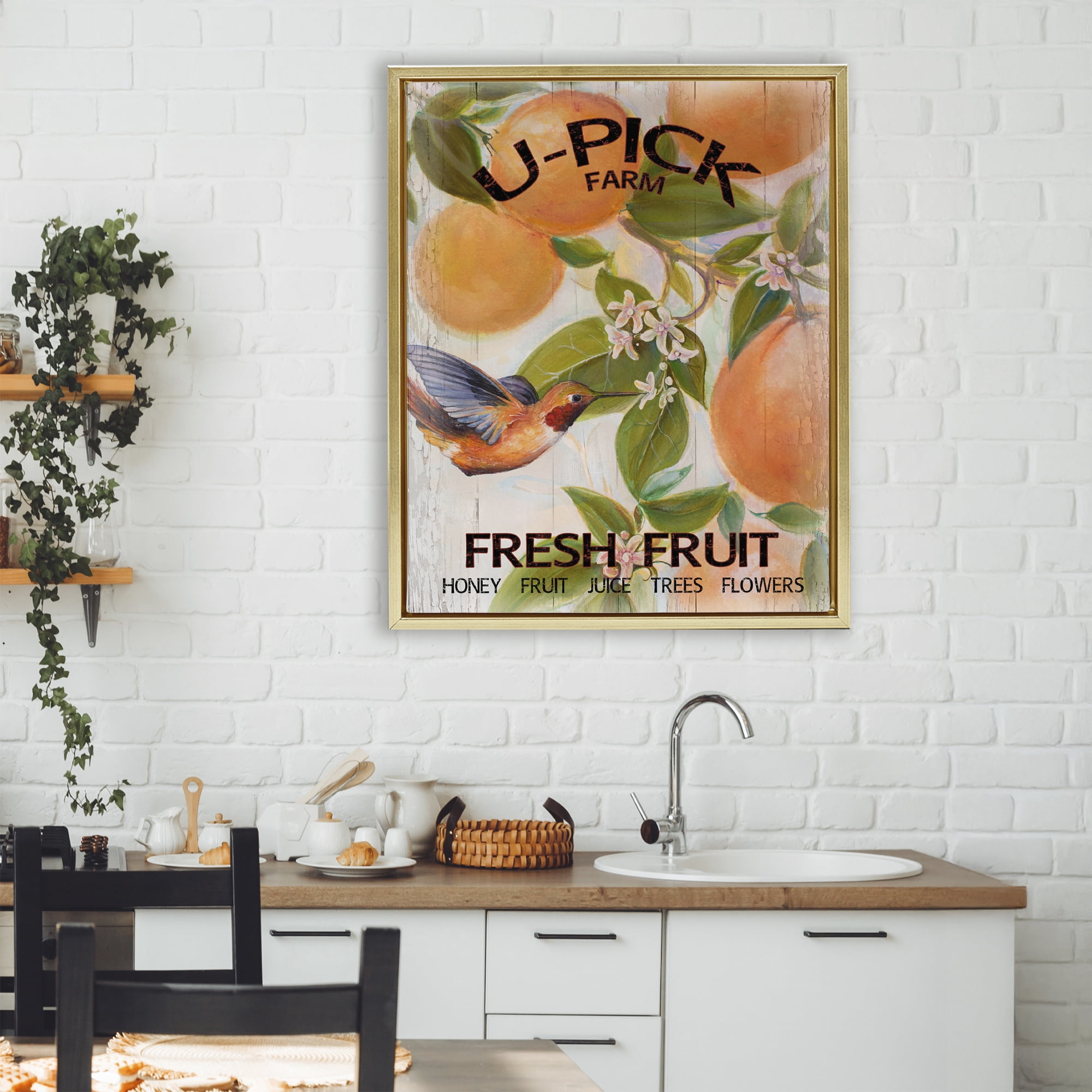 Stupell Industries U-Pick Fresh Fruit Farm Gold Framed Floater Canvas Wall Art, design by Diannart