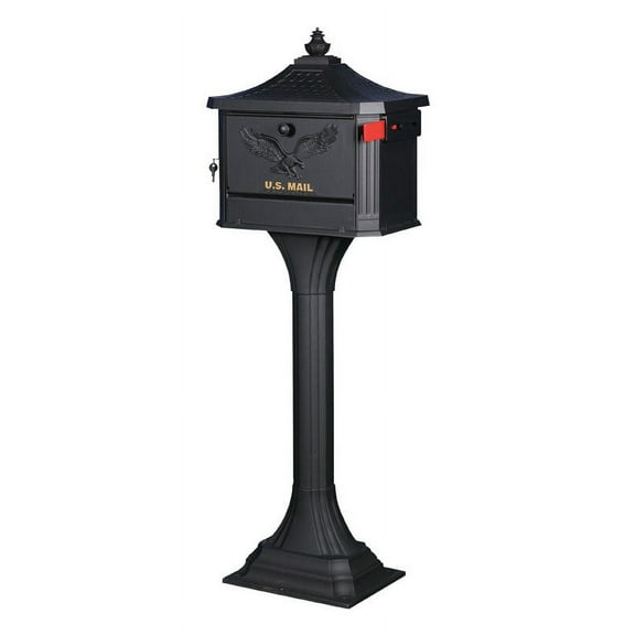 Architectural Mailboxes Pedestal Cast Aluminum, Large, Mailbox and Post Kit in Black
