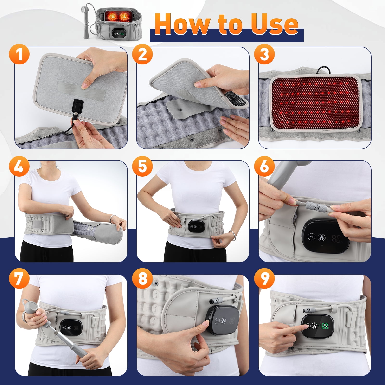 Inflatable Heating Back Brace with Bicycle Pump,Heating Pad Heated Waist Belt, Ergonomically Designed for Lumbar Care