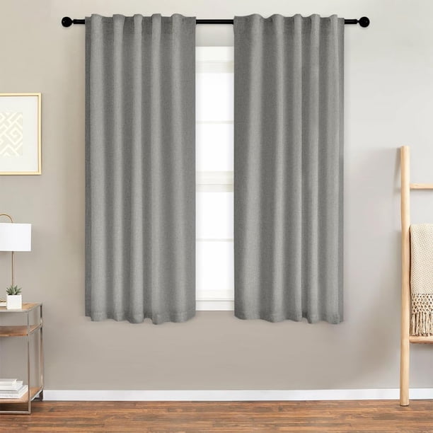Lino Cortinas Blackout 100% Opacas, Bolsillo para Barra/Pestaña Trasera, para Recámara y Ventana de Sala, 2 Paneles (Gris, 106.6 x 160 cm)