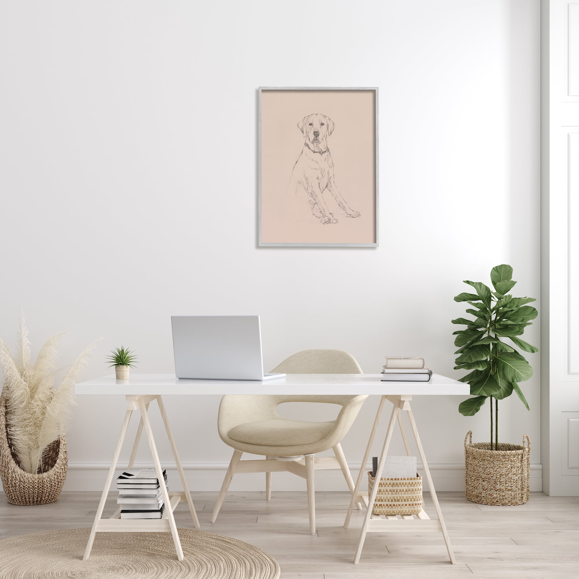 Stupell Retriever Dog Minimal Drawing Animals & Insects Drawing Gray Framed Art Print Wall Art