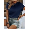 thumbnail image 3 of Womens Summer Tops Crewneck Short Sleeve T Shirts Casual Textured Work Shirt Loose Blouses Dark Blue XL, 3 of 5